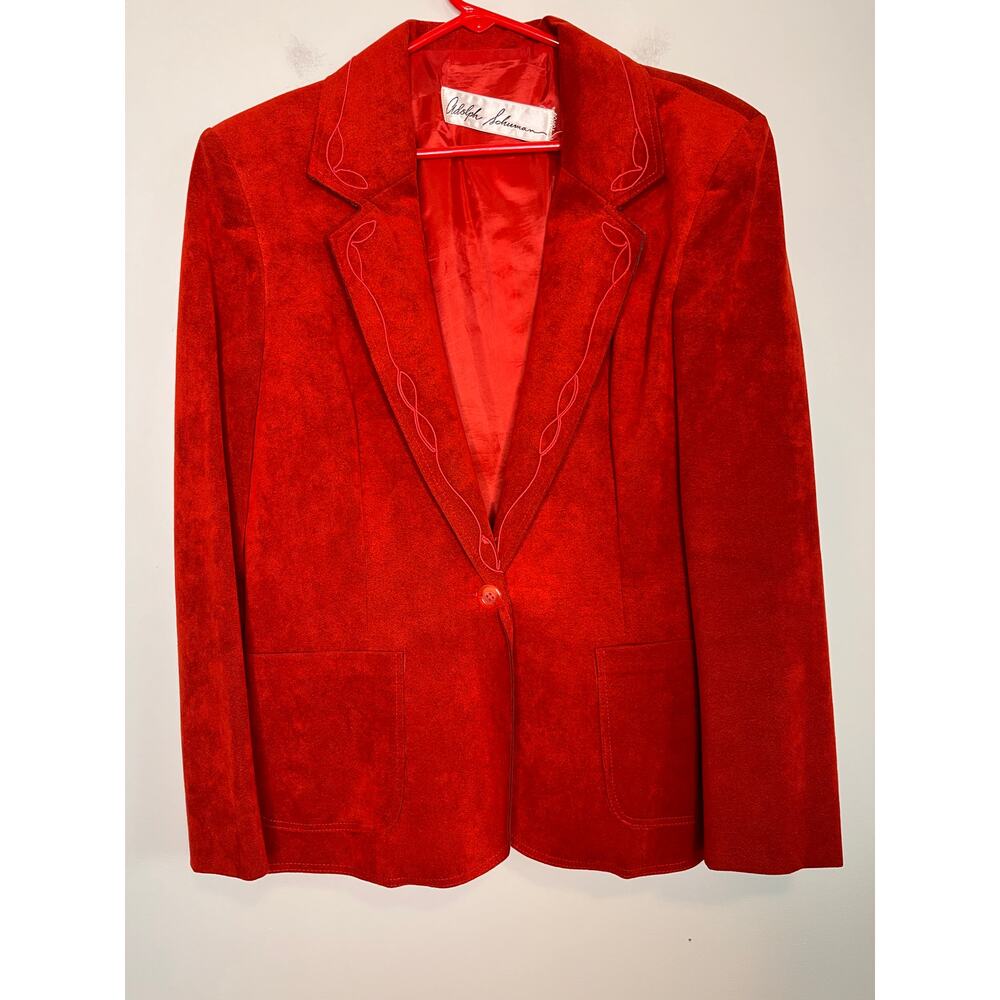 1980s Adolph Schuman Bright Christmas Western Rodeo Red Faux Suede jacket L